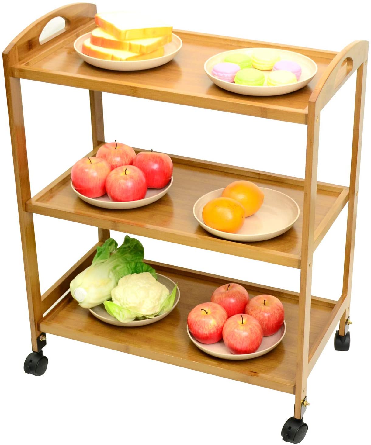 Kitchen wagon three-stage casters made of bamboo